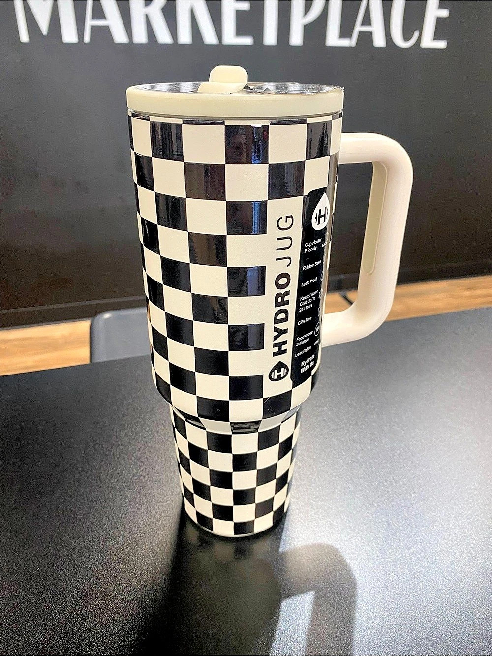 HYDROJUG Traveler Checkered Tumbler in Black and White